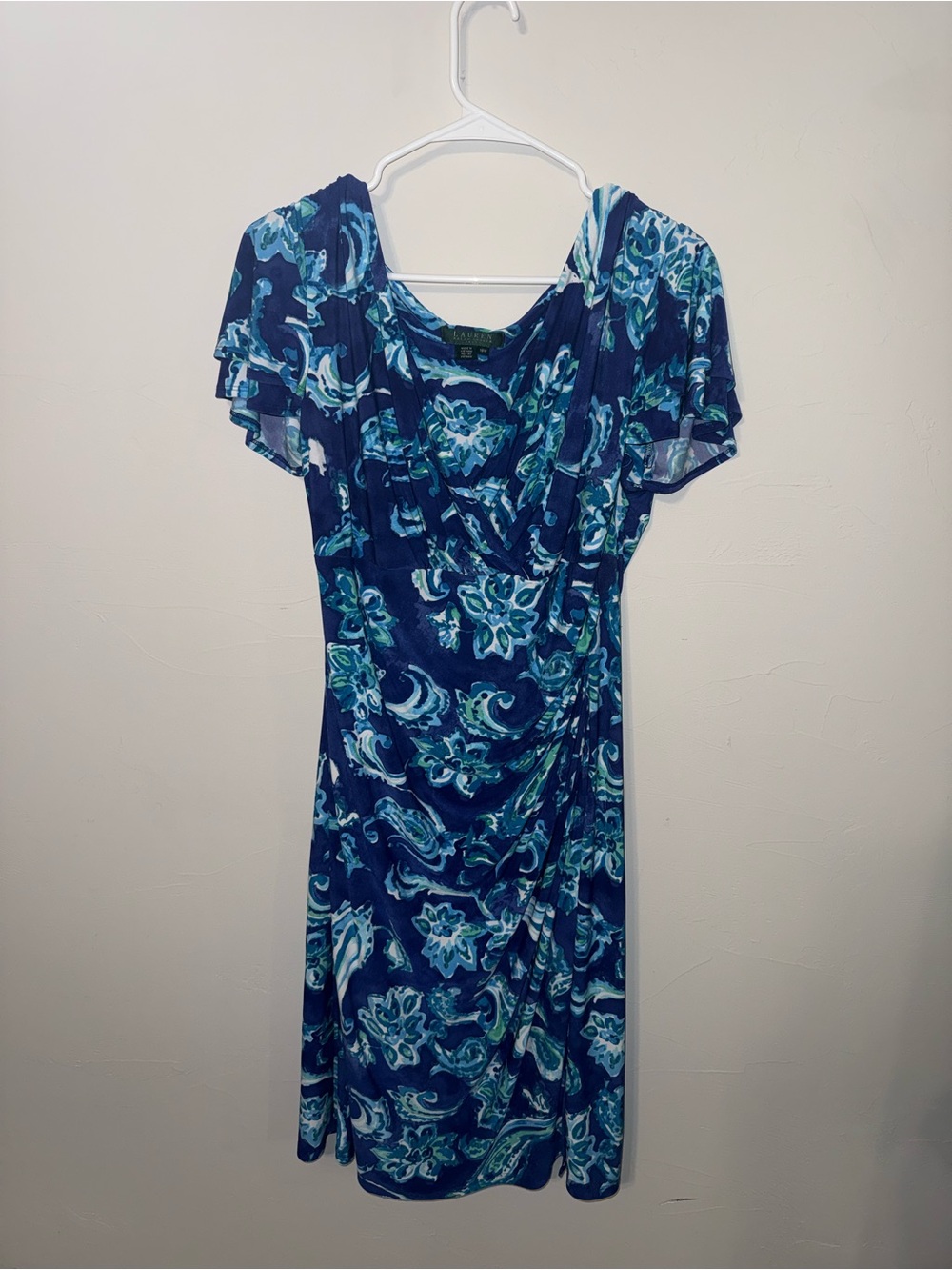 Lauren Ralph Lauren Blue Paisley Dress Abstract Stretchy  Size 18W Short Sleeve